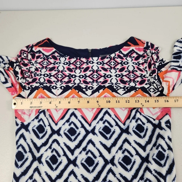 Vince Camuto Multicolor 3/4 Sleeve Exposed Back Zipper Shift Dress Size 4 - Picture 13 of 14